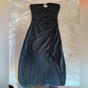 Strapless O-ring dress with lace scrunch